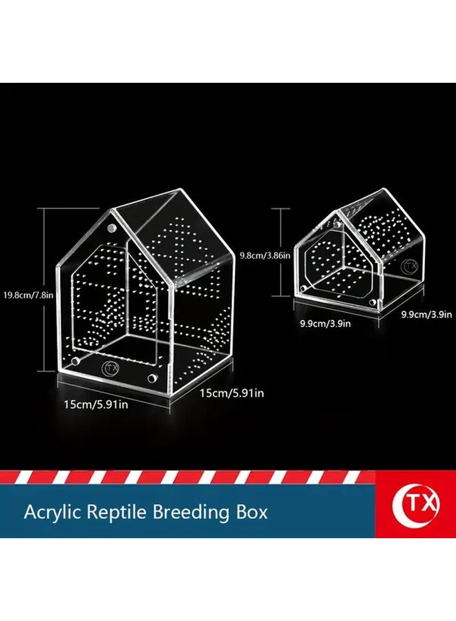 قطعتان صندوق تغذية الحشرات الشفاف على شكل منزل قفص تربية الزواحف المغناطيسي من الأكريليك - Image 1