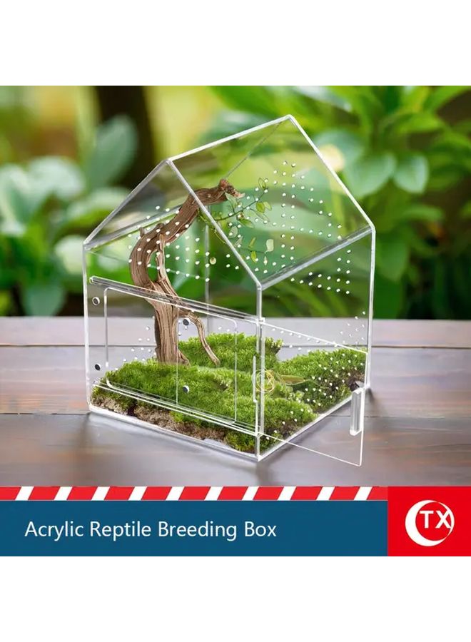 قطعتان صندوق تغذية الحشرات الشفاف على شكل منزل قفص تربية الزواحف المغناطيسي من الأكريليك - Image 2