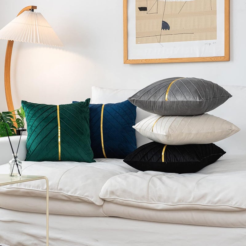 WACOMECO Velvet Throw Pillow Covers, Pack of 2 Soft Gold Decorative Cushion Covers for Couch Sofa Living Room Home Decoration, Grey, 16x16 inch - Image 5