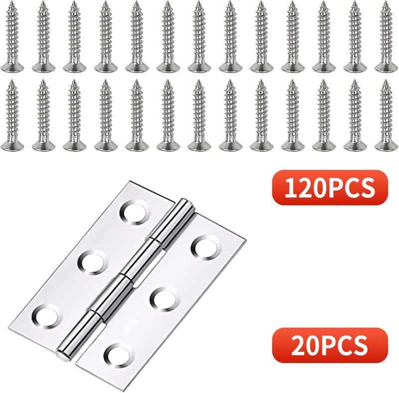 QANQIUPLE 20Pcs 2 Inch Stainless Steel Folding Hings for Wooden Box Small Crafts or Lightweight Projects assigned 120 Screws - Image 4