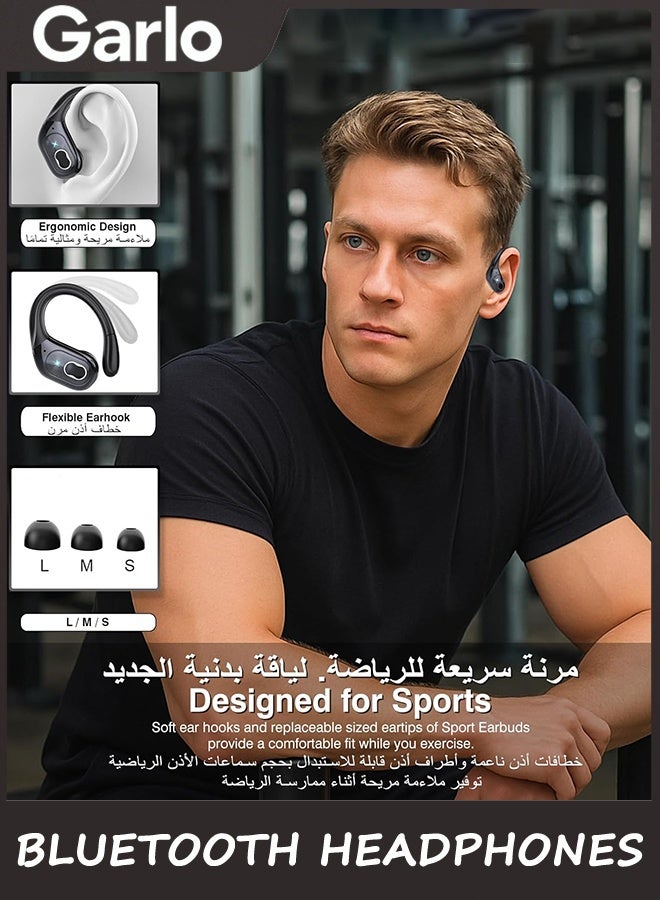Garlo Bluetooth Headphones True Wireless Sports Earbuds, Noise Cancelling Mic in Ear Buds, Sports Earphones with Ear hooks, Waterproof, 45H Led Display, Workout, Deep Bass Sport Earbuds for Running - Image 3