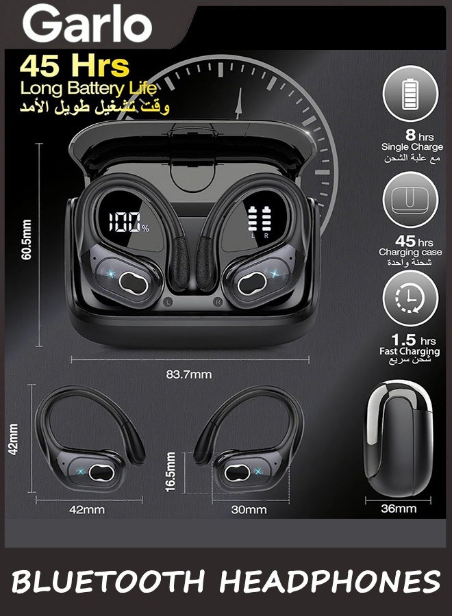 Garlo Bluetooth Headphones True Wireless Sports Earbuds, Noise Cancelling Mic in Ear Buds, Sports Earphones with Ear hooks, Waterproof, 45H Led Display, Workout, Deep Bass Sport Earbuds for Running - Image 4