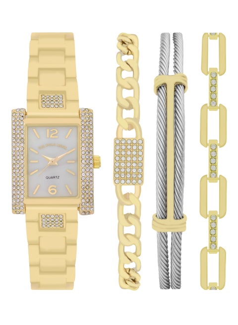 Women's Quartz Watch Analog Display and gold tone Set watch