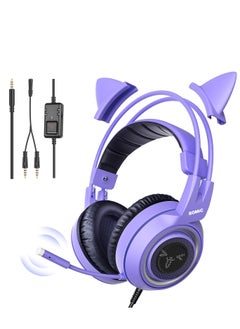 Somic SOMIC G951S Purple Stereo Gaming Headset with Mic for PS4, PS5, Xbox One, PC, Phone, Detachable Cat Ear 3.5MM Noise Reduction Headphones Computer Gaming Headphone Self-Adjusting Gamer Headsets  - Image 1