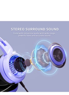 Somic SOMIC G951S Purple Stereo Gaming Headset with Mic for PS4, PS5, Xbox One, PC, Phone, Detachable Cat Ear 3.5MM Noise Reduction Headphones Computer Gaming Headphone Self-Adjusting Gamer Headsets  - Image 2
