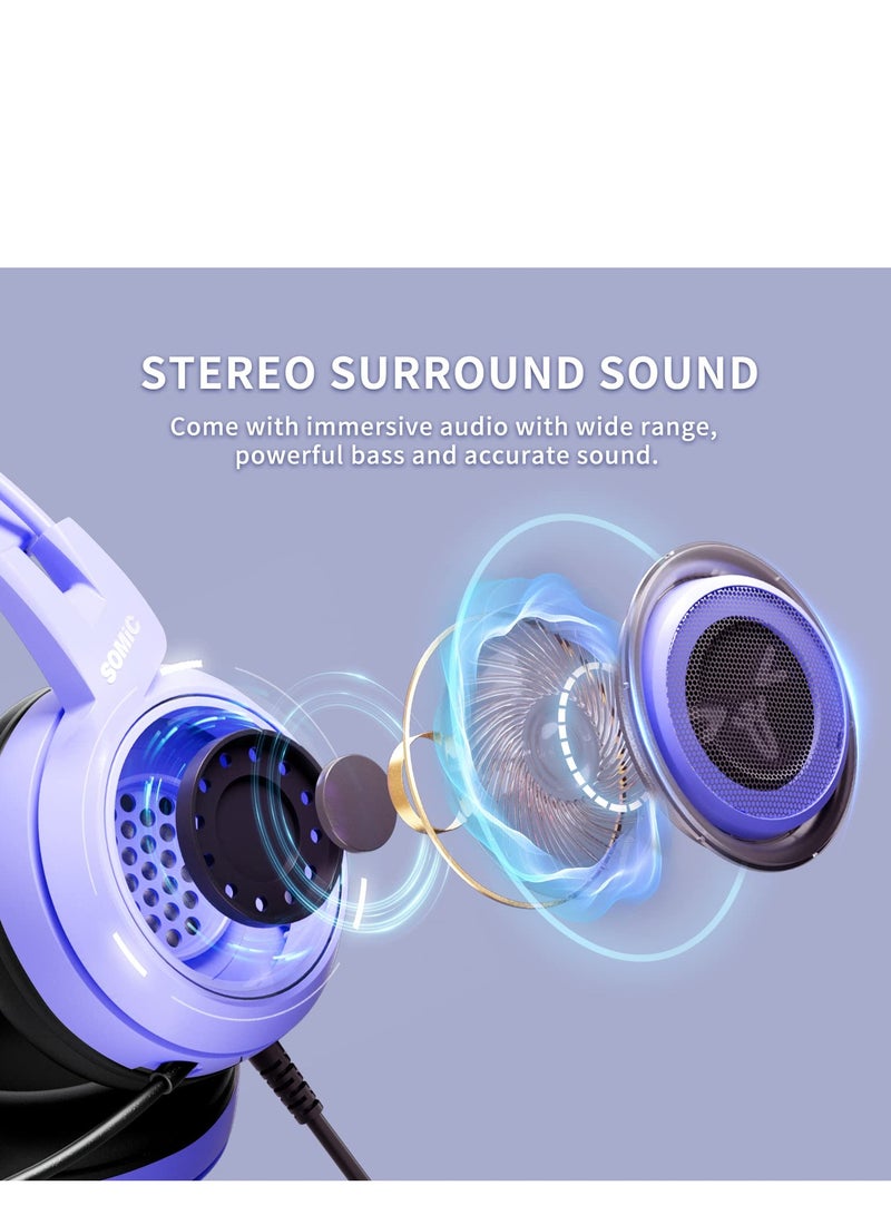 سوميك somic g951s الأرجواني سماعات ستيريو لعبة مع ميكروفون ، PS4 ، PS5 ، إكس بوكس واحد ، وأجهزة الكمبيوتر ، والهواتف المحمولة ، انفصال القط الأذن 3.5mm الحد من الضوضاء سماعات لعبة كمبيوتر - Image 2