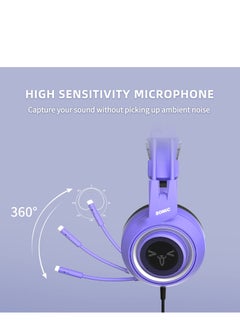Somic SOMIC G951S Purple Stereo Gaming Headset with Mic for PS4, PS5, Xbox One, PC, Phone, Detachable Cat Ear 3.5MM Noise Reduction Headphones Computer Gaming Headphone Self-Adjusting Gamer Headsets  - Image 3
