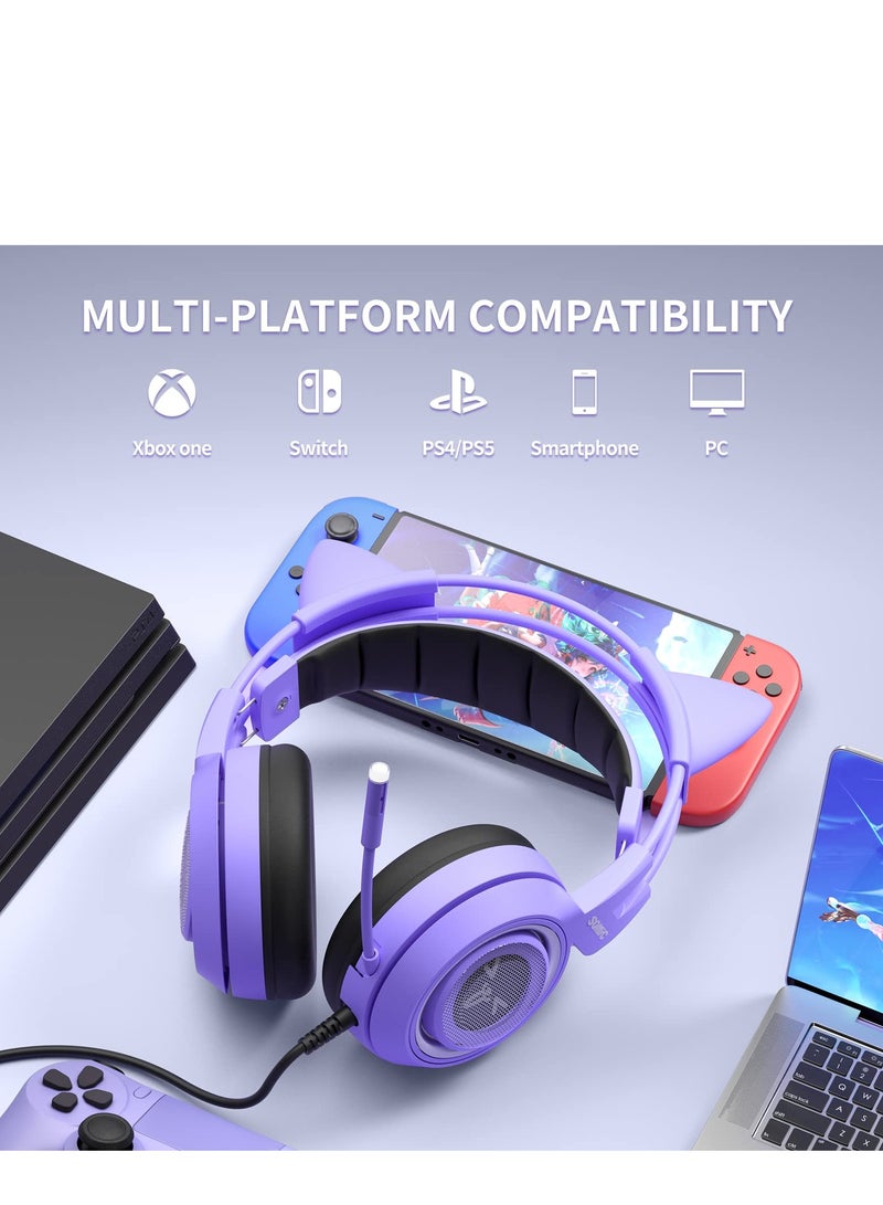 سوميك somic g951s الأرجواني سماعات ستيريو لعبة مع ميكروفون ، PS4 ، PS5 ، إكس بوكس واحد ، وأجهزة الكمبيوتر ، والهواتف المحمولة ، انفصال القط الأذن 3.5mm الحد من الضوضاء سماعات لعبة كمبيوتر - Image 4