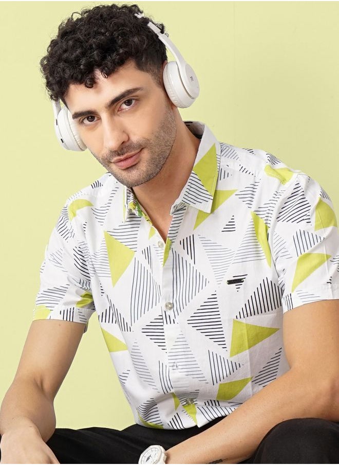 The Indian Garage Co Men Slim Fit Geometric Printed Half Sleeves Cutaway Collar Casual Shirt  - Image 1