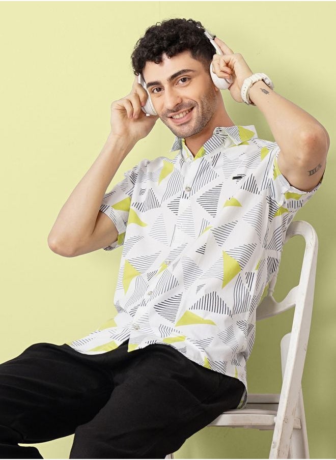 The Indian Garage Co Men Slim Fit Geometric Printed Half Sleeves Cutaway Collar Casual Shirt  - Image 4
