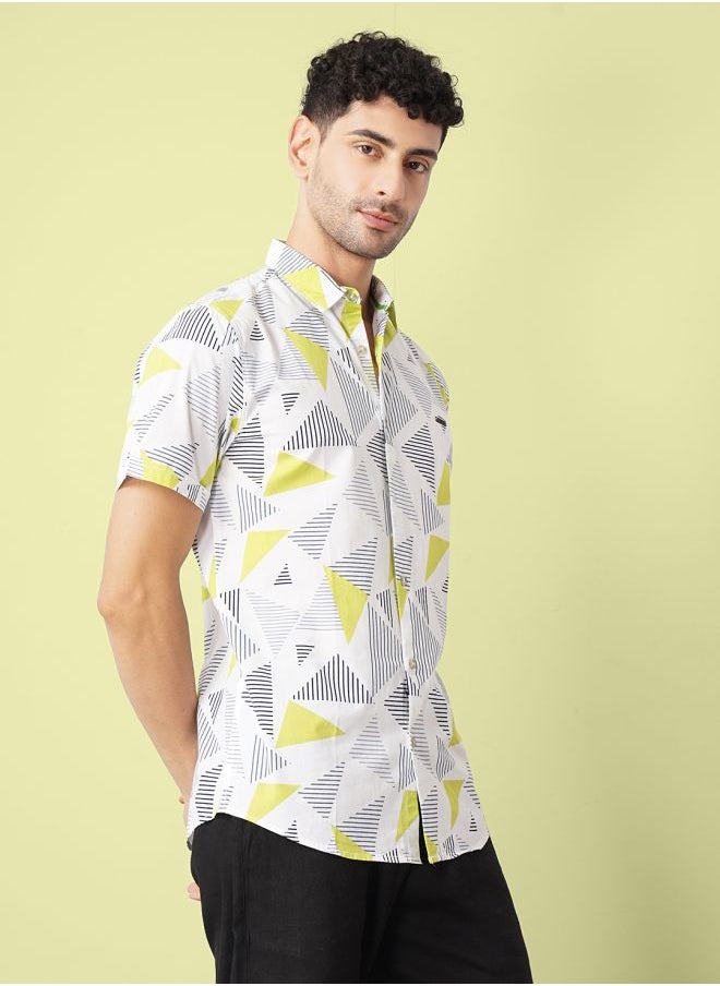 The Indian Garage Co Men Slim Fit Geometric Printed Half Sleeves Cutaway Collar Casual Shirt  - Image 3