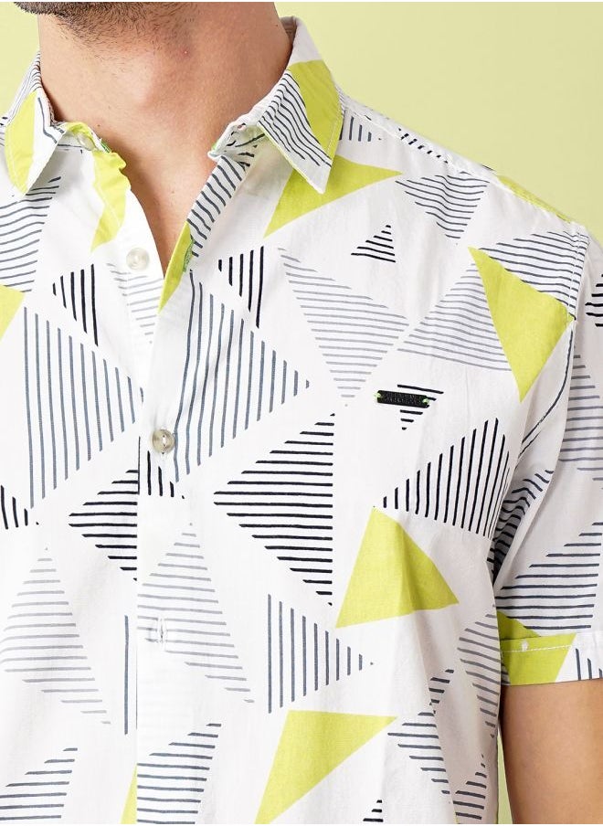 The Indian Garage Co Men Slim Fit Geometric Printed Half Sleeves Cutaway Collar Casual Shirt  - Image 5