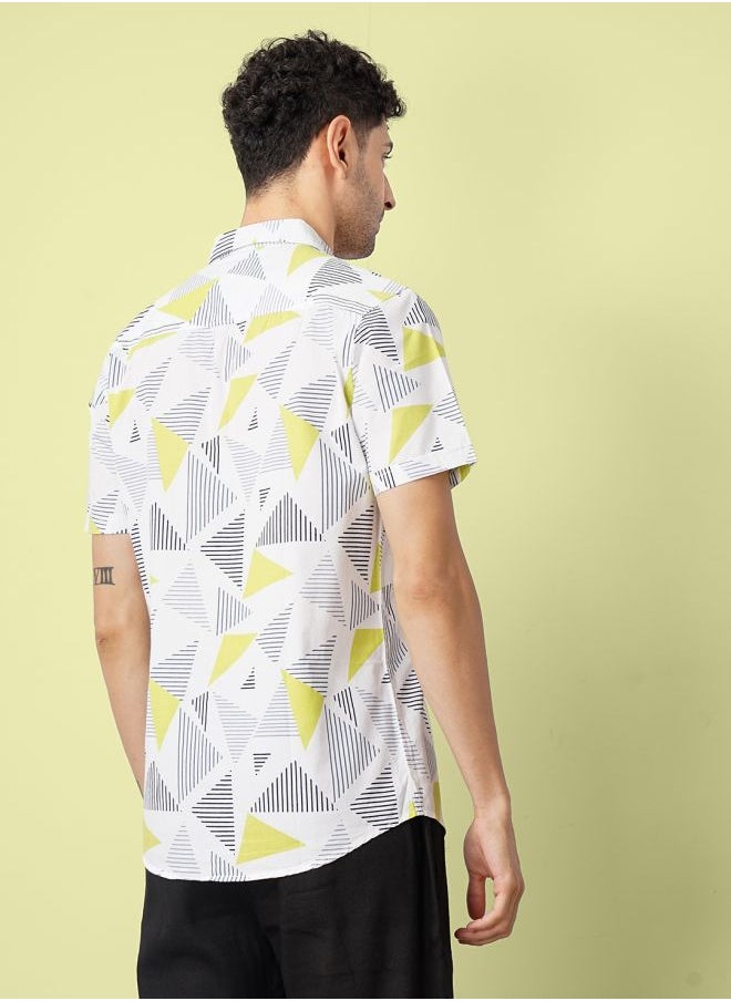 The Indian Garage Co Men Slim Fit Geometric Printed Half Sleeves Cutaway Collar Casual Shirt  - Image 2