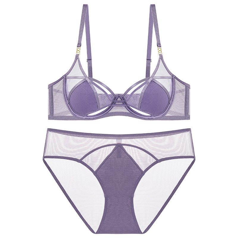 French-Style Mesh Bra Set for Women, Thin Lightweight Fabric, Supportive Comfortable Plus-Size Bra Set