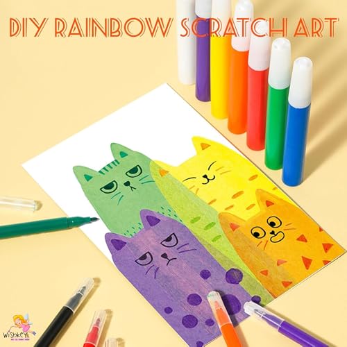 WISHKEY Squeegee Art Kids Paint Kit – 35 PCS Rainbow Scratch & Dot Painting Set with 20 Sheets Paper, 7 Paints, 6 Watercolor Pens, Stickers & Squeegee – Creative Craft Kit for Boys & Girls Ages 4-12 - Image 4
