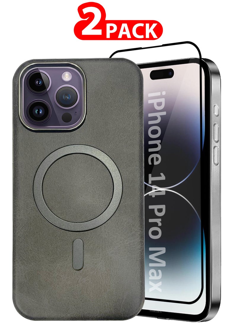 CATANES iPhone 14 Pro Max Leather Case 2 Pack, 1 Case 1 Screen Protector, Compatible with Magsafe, Vintage Aesthetic, Comfort Grip, Camera Bump Frame  - Image 1