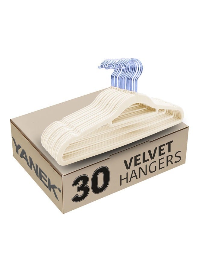 YANEK Non-Slip Velvet Clothes Hangers Set, 30 Pieces - Beige - Image 1