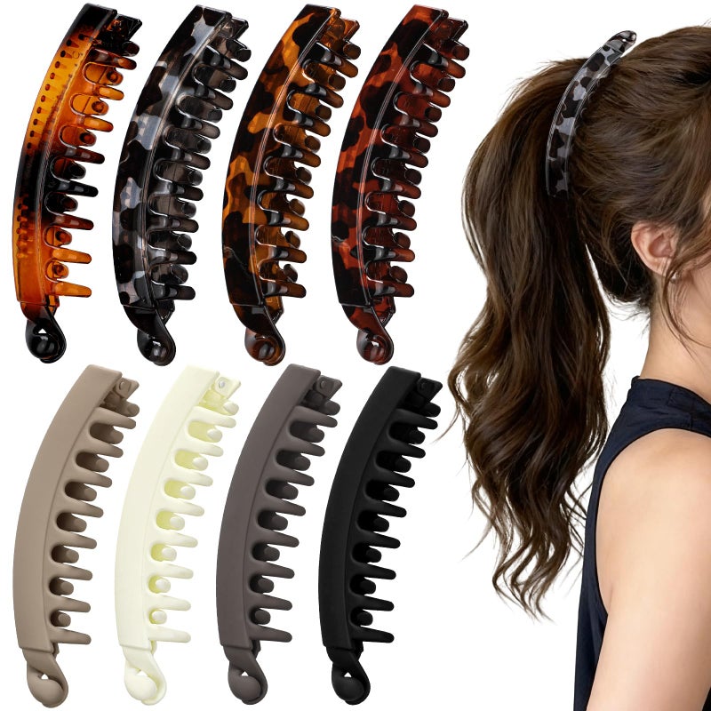ProSuites 8PCS Banana Hair Clips for Women, Cute and Stylish French Hair Claw Clips, Tortoise & Solid Color Ponytail Holder Hair Accessories for Thin/Thick Hair, All Day Hold - Image 1