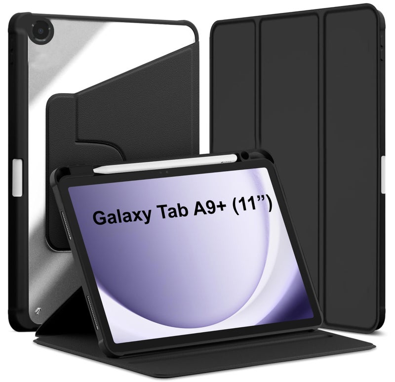 TGK Rotating Case for Samsung Galaxy Tab A9 Plus 11 inch with Pencil Holder 360 Degree Rotation Protective Trifold Stand Cover Clear Back (Sky Blue) - Image 1