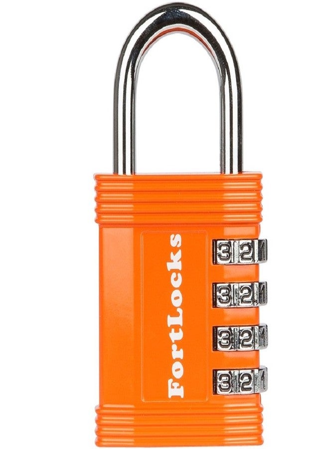 FortLocks Padlock - 4 Digit Combination Lock for Gym Outdoor & School Locker, Fence, Case & Shed - Heavy Duty Resettable Set Your Own Combo - Waterproof & Weatherproof (1 Pack - Orange) - Image 1