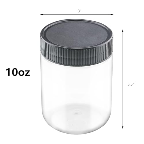 FEOOWV 10 Oz Clear Plastic Jars with Black Lids Refillable Kitchen Storage Containers for Dry Food Coffee Nuts and More (4), Clear+Black - Image 2