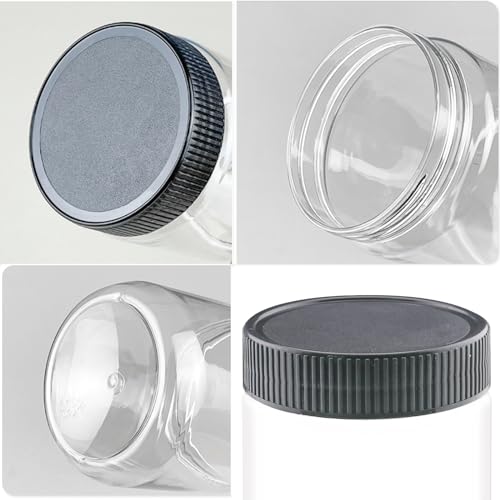 FEOOWV 10 Oz Clear Plastic Jars with Black Lids Refillable Kitchen Storage Containers for Dry Food Coffee Nuts and More (4), Clear+Black - Image 3