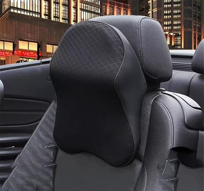CHALISA Memory Foam Car Neck Rest Pillow Seat Cushion Headrest Ergonomic Neck Support Help Relieve Neck Pain for Driver Front Back Seat, Office Chair, Fit Most Vehicles (Black Pack of 1) - Image 2