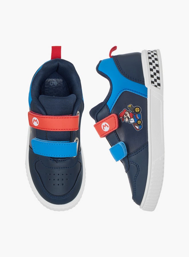 Super Mario Printed Sneakers with Hook and Loop Closure - Image 1