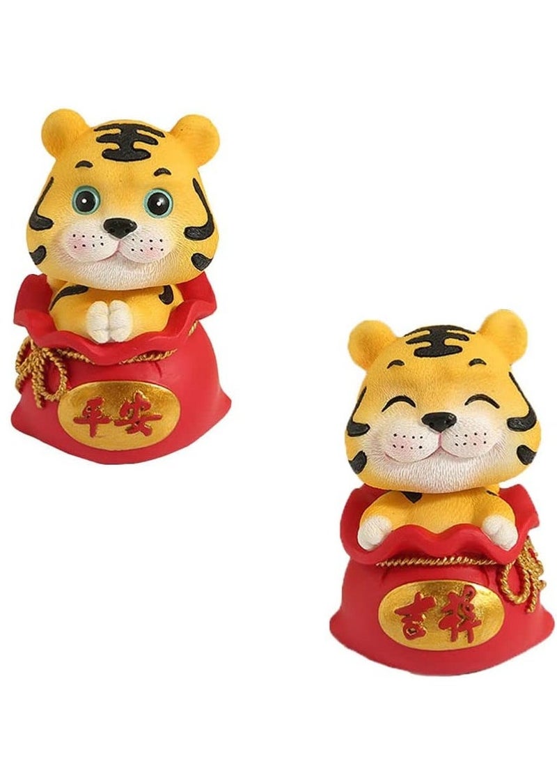 2pcs Chinese Zodiac Tiger Resin Collectible Figurines Table Decor Statue Chinese Lucky Bag Money Sack Decorations  - Image 1
