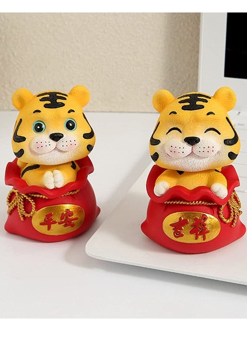2pcs Chinese Zodiac Tiger Resin Collectible Figurines Table Decor Statue Chinese Lucky Bag Money Sack Decorations  - Image 2