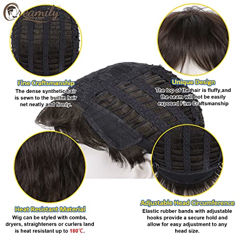 Creamily Short Curly Hair Big Wig for Man,Brown Natural Cosplay for Men,Realistic Man Hair Wig,Layered Fluffy Wolf Cut Wigs (Brown, 10inches) - Image 5