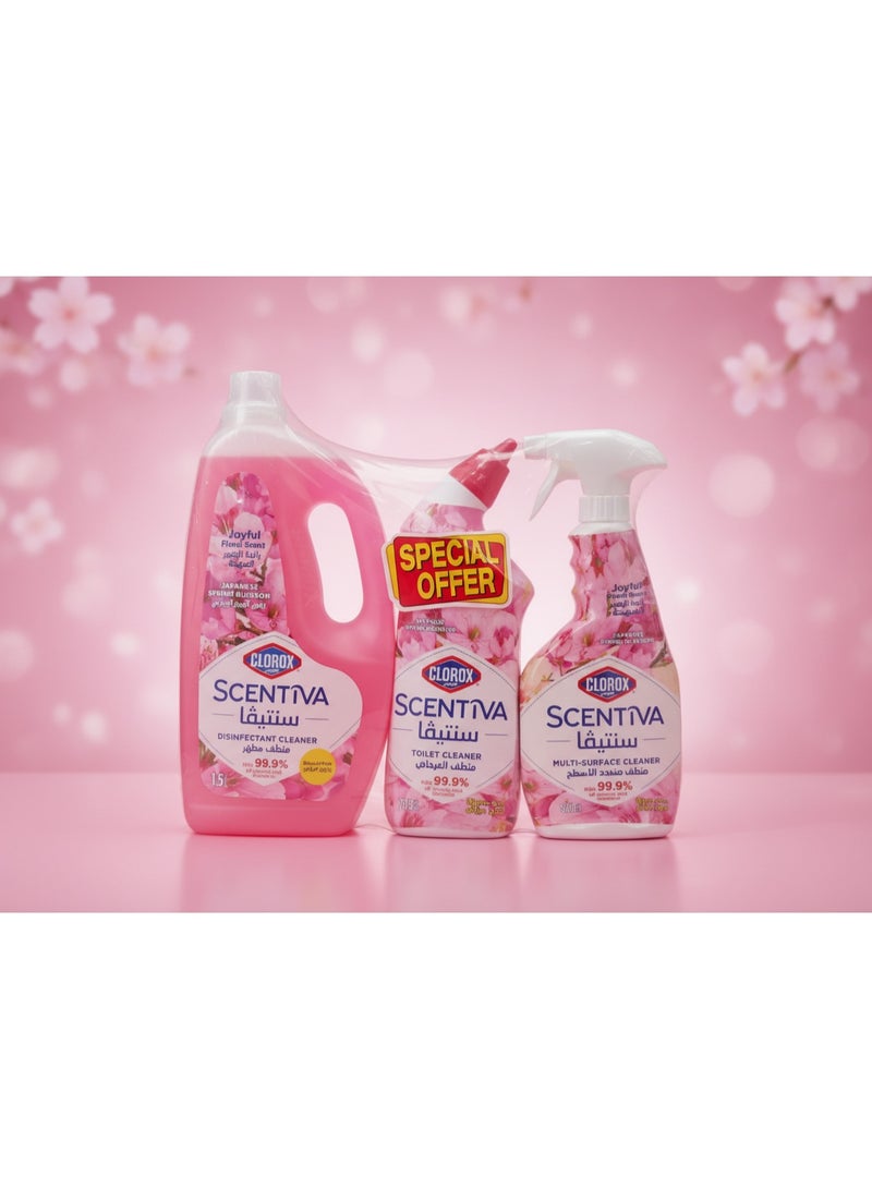 Clorox مجموعة سكنتيفا لزهور الربيع اليابانية 1.5 لتر + 709 مل + 500 مل (2.709 لتر) - Image 1
