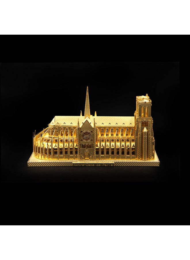 أحجية الصور المقطوعة ثلاثية الأبعاد نموذج معدني مصنوع يدويًا DIY كاتدرائية نوتردام للبالغين هدية تعليمية مجمعة - اللون: ذهبي نوتردام + أدوات - Image 2