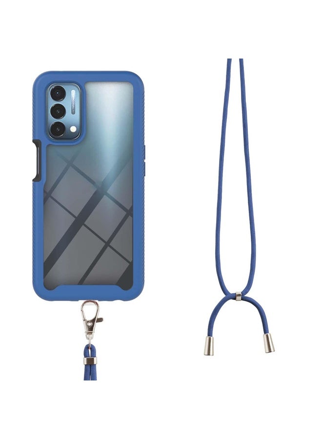 Case Cover For OPPO A54 5G / A74 5G / A93 5G Starry Sky Solid Color Series Shockproof PC + TPU Protective Case with Neck Strap(Blue)