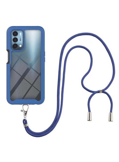 Case Cover For OPPO A54 5G / A74 5G / A93 5G Starry Sky Solid Color Series Shockproof PC + TPU Protective Case with Neck Strap(Blue)