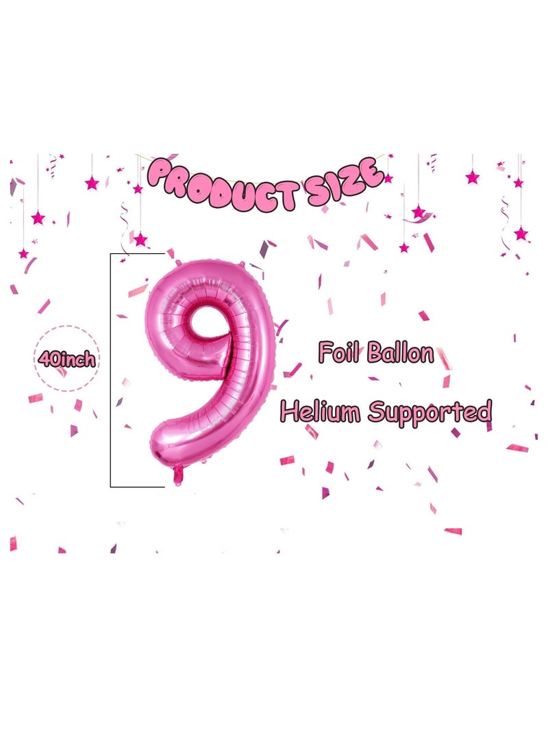 40 Inch Pink Number 9 Balloon 9th Birthday Balloons 10Pcs Pink Latex & Confetti Balloons for Baby Boy Girl 9th Birthday Party Decorations Anniversary  - Image 2
