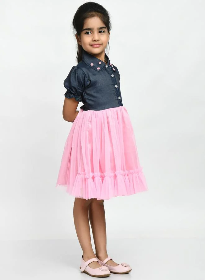 BELLA MODA Embellished Collared Mesh Frill Hem Dress by Styli