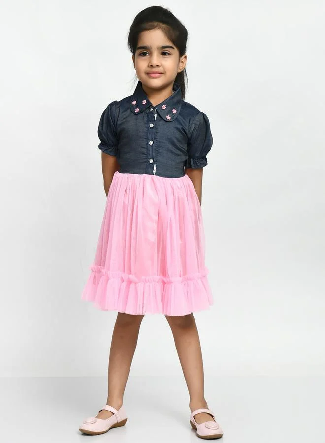 BELLA MODA Embellished Collared Mesh Frill Hem Dress by Styli