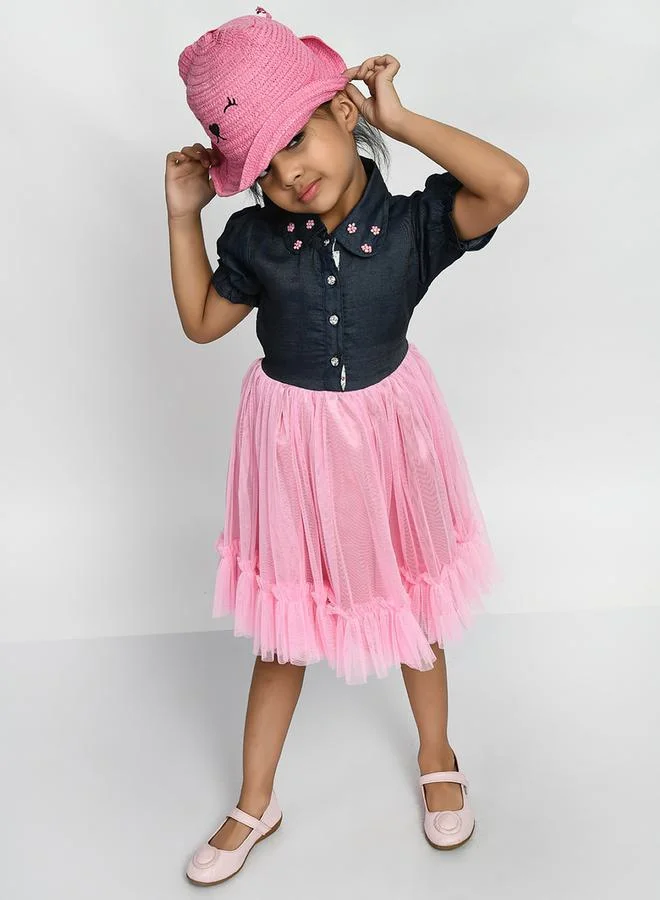 BELLA MODA Embellished Collared Mesh Frill Hem Dress by Styli