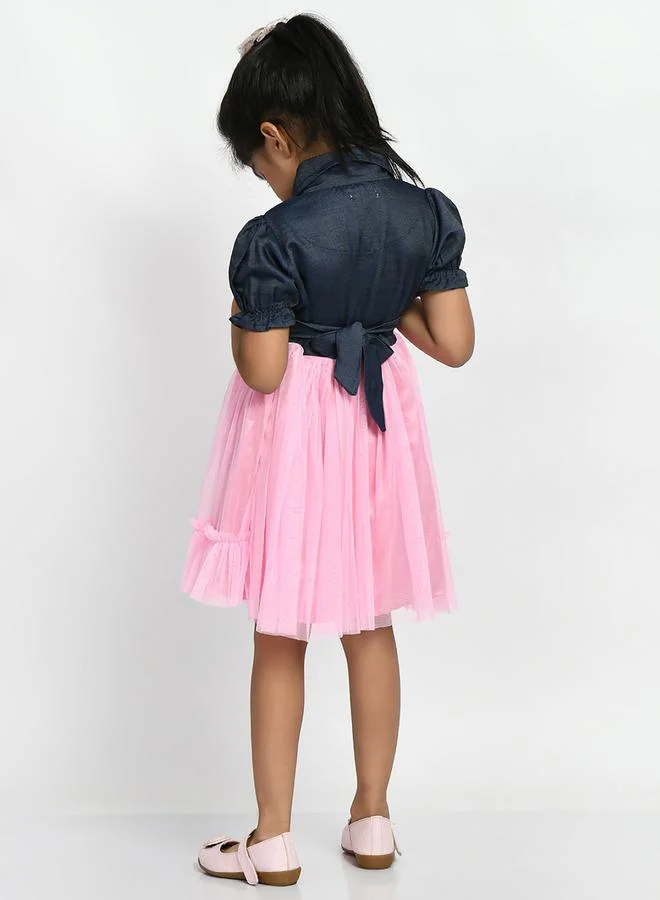 BELLA MODA Embellished Collared Mesh Frill Hem Dress by Styli