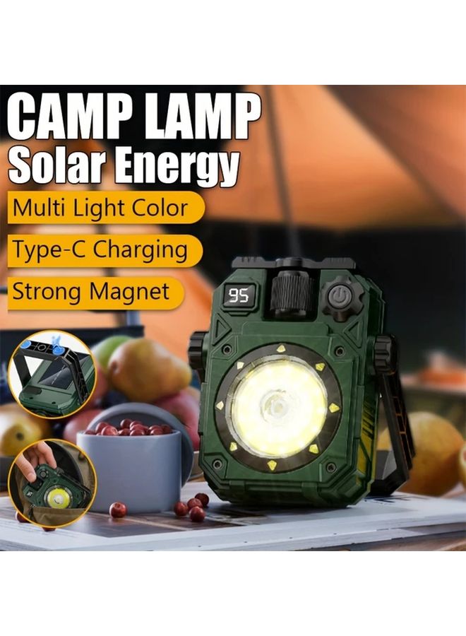 Green Solar Work Lamp Magnetic USB Rechargeable Adjustable Light For Camping - Image 2