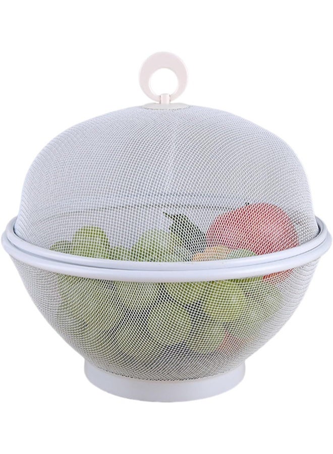 HOMESTAR Fruit Basket With Lid, Decorative Fruit Bowl, Fruit Display Stand, Keeps Flies Out, Metal Wire Basket Covered for Fruits, Vegetables, White - Image 5