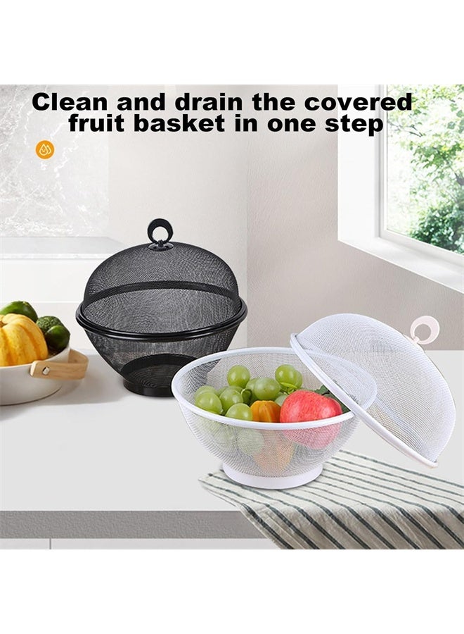 HOMESTAR Fruit Basket With Lid, Decorative Fruit Bowl, Fruit Display Stand, Keeps Flies Out, Metal Wire Basket Covered for Fruits, Vegetables, White - Image 2