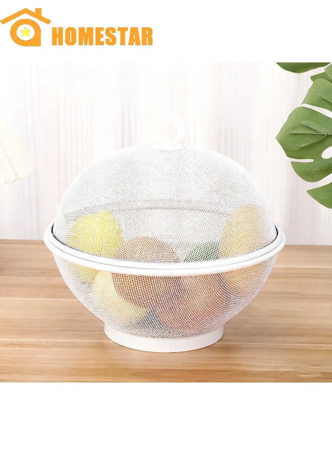HOMESTAR Fruit Basket With Lid, Decorative Fruit Bowl, Fruit Display Stand, Keeps Flies Out, Metal Wire Basket Covered for Fruits, Vegetables, White - Image 1