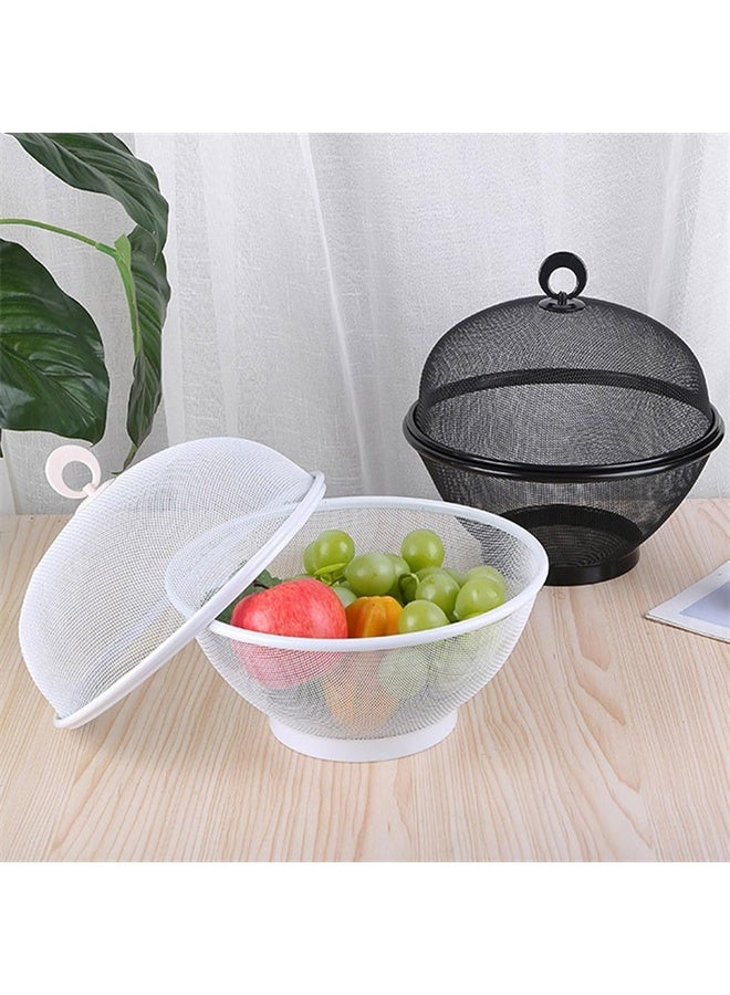 HOMESTAR Fruit Basket With Lid, Decorative Fruit Bowl, Fruit Display Stand, Keeps Flies Out, Metal Wire Basket Covered for Fruits, Vegetables, White - Image 4