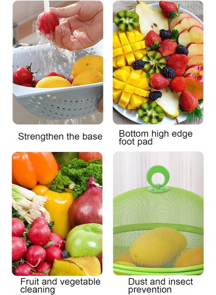 HOMESTAR Fruit Basket With Lid, Decorative Fruit Bowl, Fruit Display Stand, Keeps Flies Out, Metal Wire Basket Covered for Fruits, Vegetables, White - Image 3