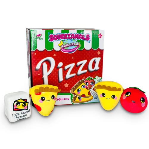 Squeezamals World of Food New York Pizza Kids Playset 4 pc Food Plush Toy Includes Scented Food Mini Plushies for Toddler Pretend Play Made with Safe Materials MultiColor SQ01576 - Image 1