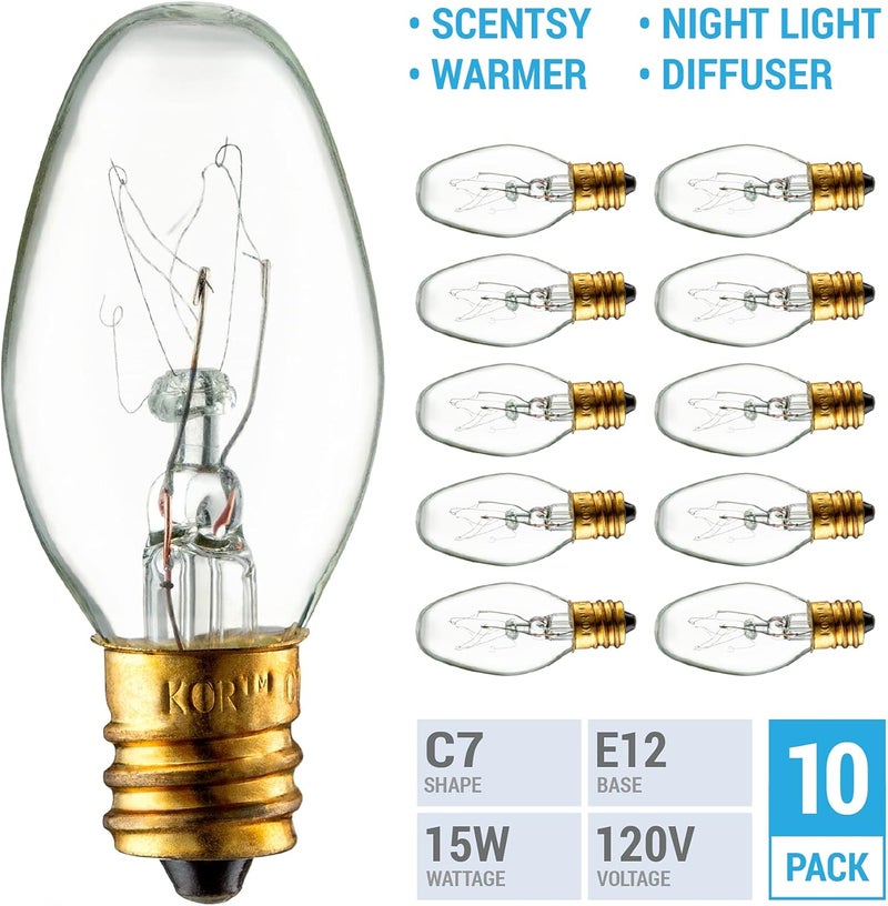 KOR Pack Of 10 15Watt Light Bulb for Scentsy PlugIn Warmer Nightlight Mini Scented Candle Wax Warmer Diffuser and Himalayan Salt Rock Lamps  Baskets 15C7 15W Clear Replacement Bulb Candelabra Base - Image 2