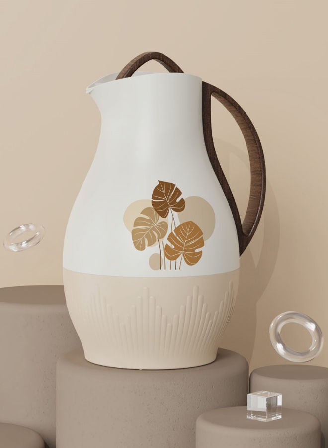 GAZELLA Plastic Tea/Coffee Flask 1 Liter Off White/Beige/Brown, Borosilicate Glass Inside - Image 2