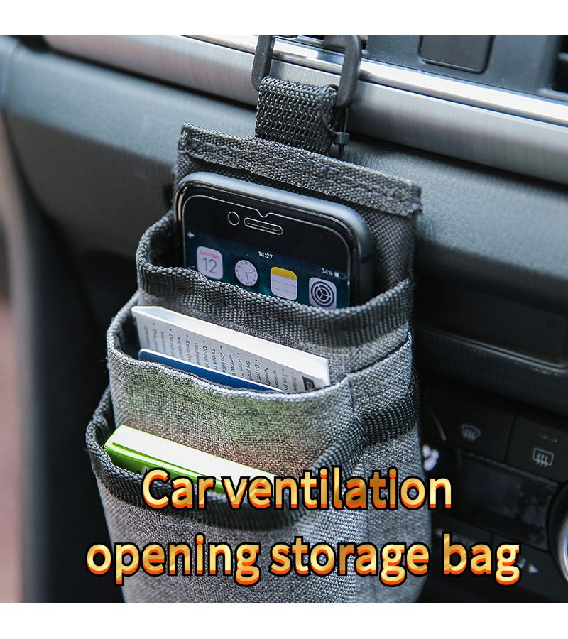 Grey Car Vent Organizer With Data Cable Hole For Phone Powerbank Documents - Image 4